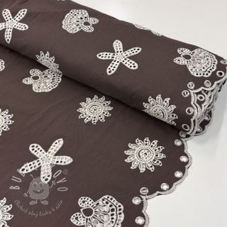 Bavlnená látka EMBROIDERY Sea ornaments brown
