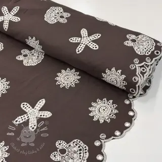 Bavlnená látka EMBROIDERY Sea ornaments brown