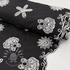 Bavlnená látka EMBROIDERY Sea ornaments black