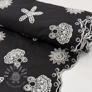 Bavlnená látka EMBROIDERY Sea ornaments black