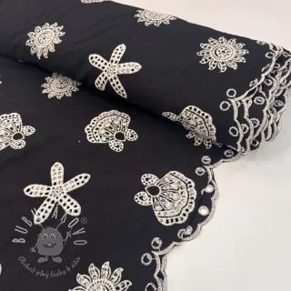 Bavlnená látka EMBROIDERY Sea ornaments black