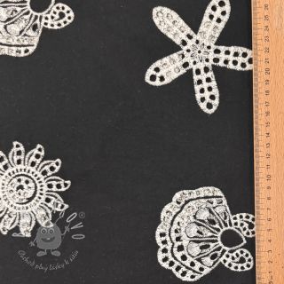 Bavlnená látka EMBROIDERY Sea ornaments black