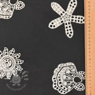 Bavlnená látka EMBROIDERY Sea ornaments black