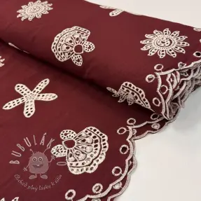 Bavlnená látka EMBROIDERY Sea ornaments bordeaux