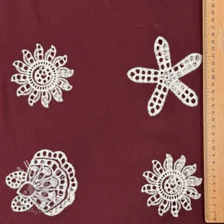 Bavlnená látka EMBROIDERY Sea ornaments bordeaux
