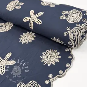Bavlnená látka EMBROIDERY Sea ornaments navy