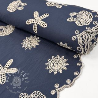 Bavlnená látka EMBROIDERY Sea ornaments navy