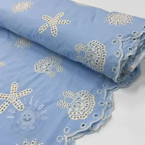 Bavlnená látka EMBROIDERY Sea ornaments light blue