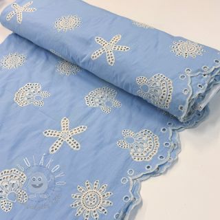 Bavlnená látka EMBROIDERY Sea ornaments light blue