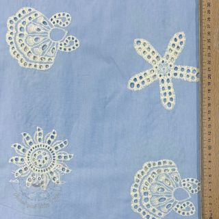 Bavlnená látka EMBROIDERY Sea ornaments light blue