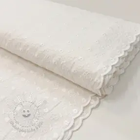 Bavlnená látka EMBROIDERY TWO-SIDE SCALLOP Verena white