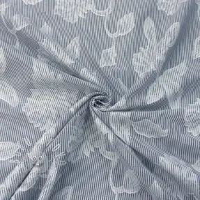 Bavlnená látka YARN DYED Stripes JACQUARD Flowers navy