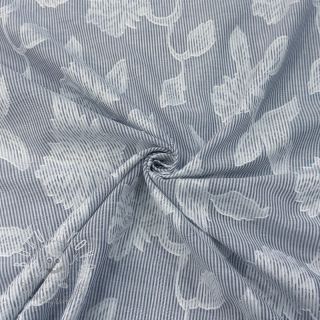 Bavlnená látka YARN DYED Stripes JACQUARD Flowers navy