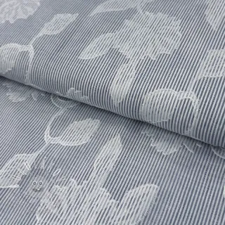 Bavlnená látka YARN DYED Stripes JACQUARD Flowers navy