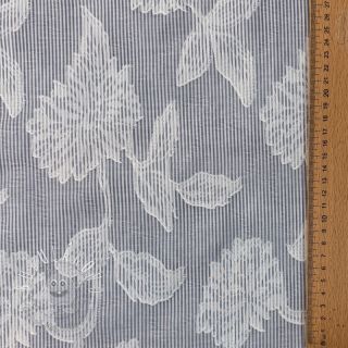 Bavlnená látka YARN DYED Stripes JACQUARD Flowers navy