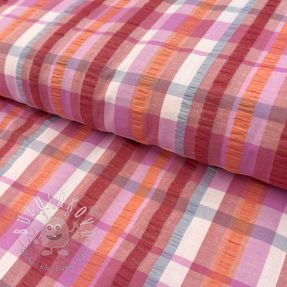 Bavlnená látka SEERSUCKER YARN DYED Checks pink