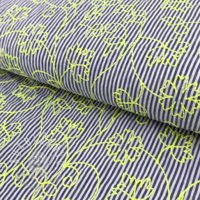 Bavlnená látka EMBROIDERY NEON Stripes green