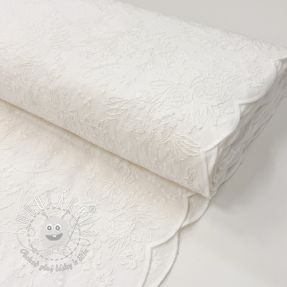Bavlnená látka VOILE EMBROIDERY Flowers TWO-SIDED SCALLOP white