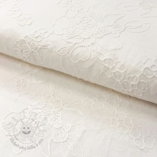 Bavlnená látka VOILE EMBROIDERY Flowers white