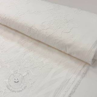 Bavlnená látka VOILE EMBROIDERY Flowers white