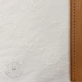 Bavlnená látka VOILE EMBROIDERY Flowers white