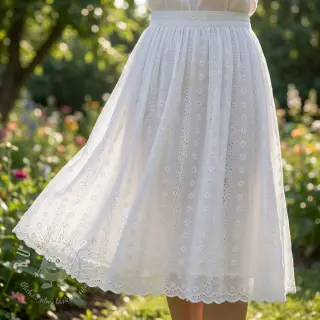 Bavlnená látka EMBROIDERY TWO-SIDE SCALLOP Neo white