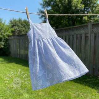 Bavlnená látka YARN DYED Stripes JACQUARD Flowers navy