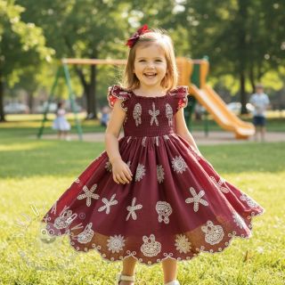 Bavlnená látka EMBROIDERY Sea ornaments bordeaux