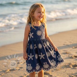 Bavlnená látka EMBROIDERY Sea ornaments navy