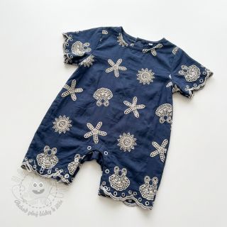 Bavlnená látka EMBROIDERY Sea ornaments navy