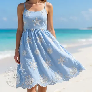 Bavlnená látka EMBROIDERY Sea ornaments light blue