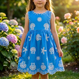 Bavlnená látka EMBROIDERY Sea ornaments light blue