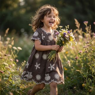 Bavlnená látka EMBROIDERY Sea ornaments brown