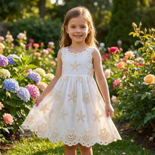 Bavlnená látka EMBROIDERY Sea ornaments white