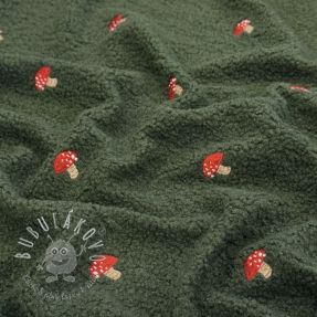 Kabátovina TEDDY EMBROIDERY Little mushrooms green