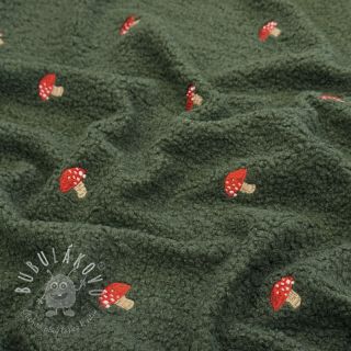 Kabátovina TEDDY EMBROIDERY Little mushrooms green