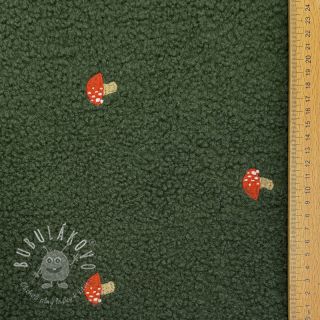 Kabátovina TEDDY EMBROIDERY Little mushrooms green