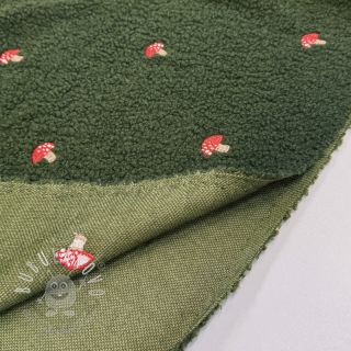 Kabátovina TEDDY EMBROIDERY Little mushrooms green