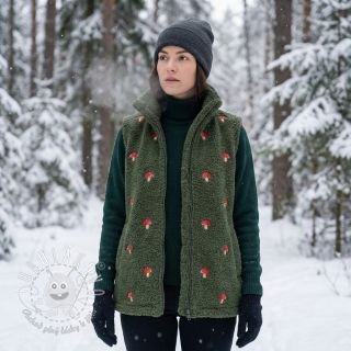 Kabátovina TEDDY EMBROIDERY Little mushrooms green