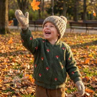 Kabátovina TEDDY EMBROIDERY Little mushrooms green