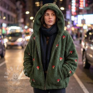 Kabátovina TEDDY EMBROIDERY Little mushrooms green