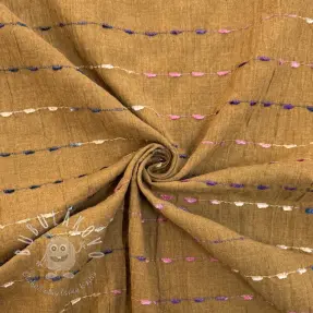 Bavlnená látka DOBBY CRINKLE Stripe camel