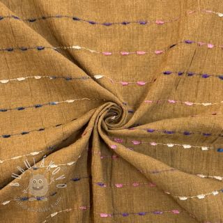 Bavlnená látka DOBBY CRINKLE Stripe camel