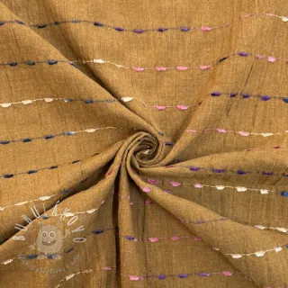 Bavlnená látka DOBBY CRINKLE Stripe camel