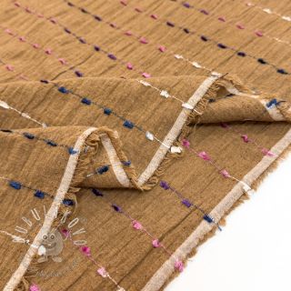 Bavlnená látka DOBBY CRINKLE Stripe camel