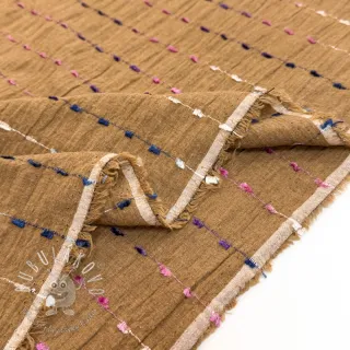 Bavlnená látka DOBBY CRINKLE Stripe camel