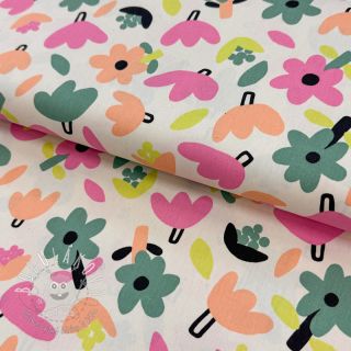 Bavlnená látka Flowers natural/green by JENNIFER BOURON ORGANIC