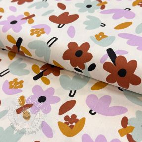 Bavlnená látka Flowers natural/lavender by JENNIFER BOURON ORGANIC