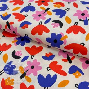 Bavlnená látka Flowers natural/blue by JENNIFER BOURON ORGANIC