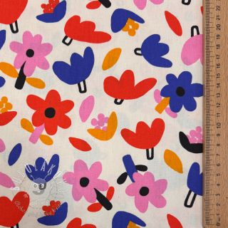 Bavlnená látka Flowers natural/blue by JENNIFER BOURON ORGANIC